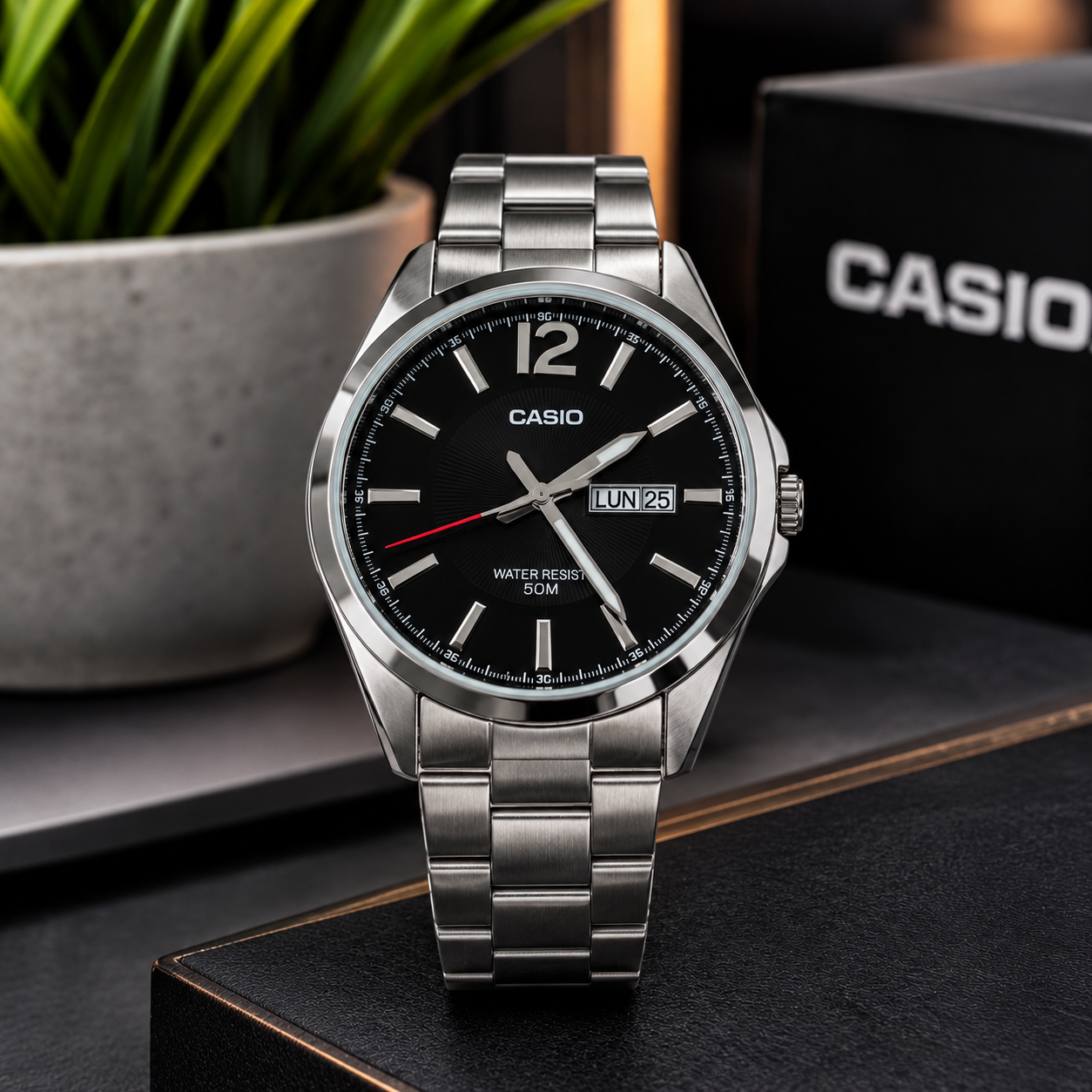 Reloj Casio Hombre Original – Plateado Fondo Negro