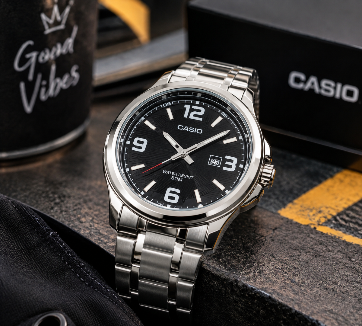 Reloj Casio Hombre Original – Plateado Fondo Negro