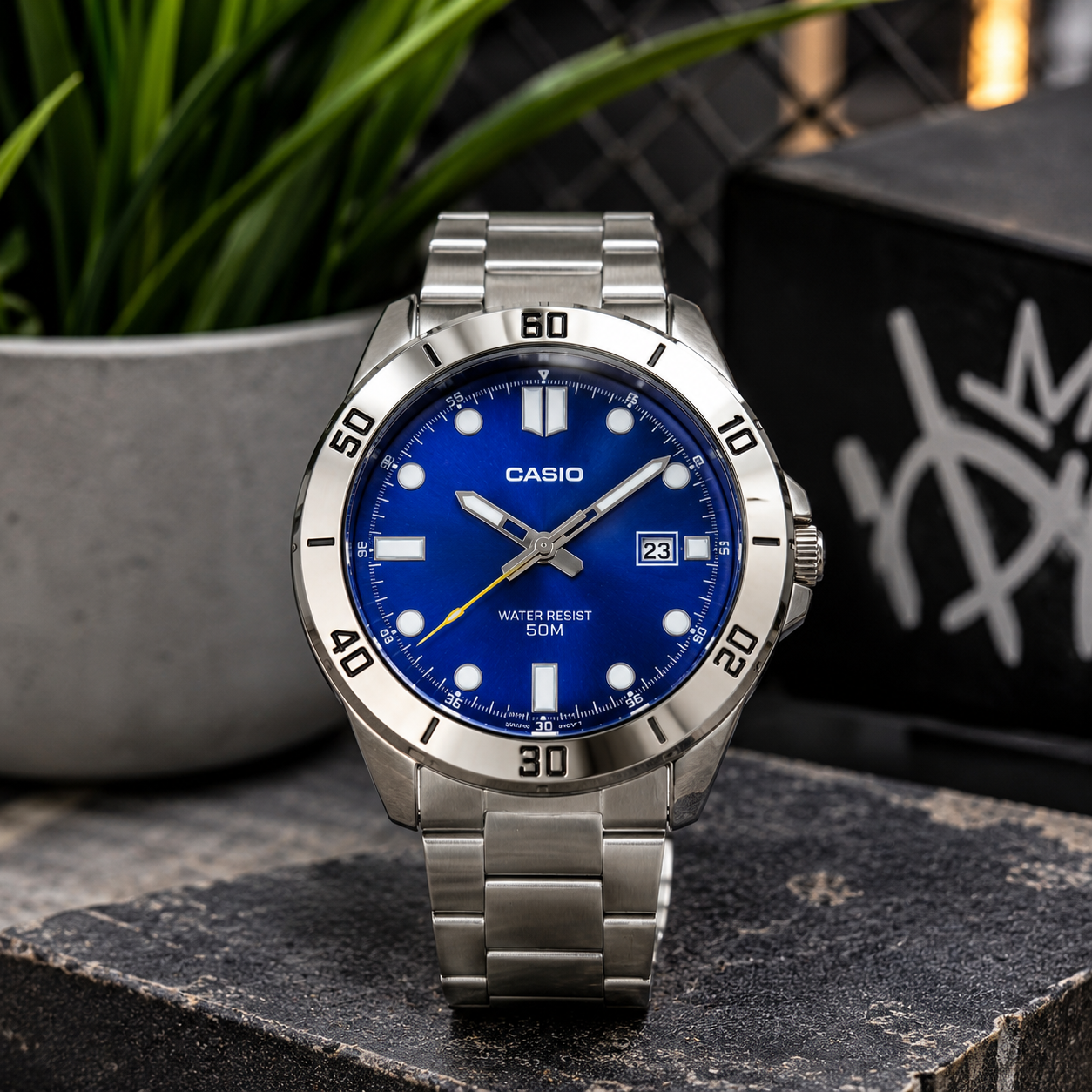 Reloj Casio Hombre Original – Plateado Esfera Azul