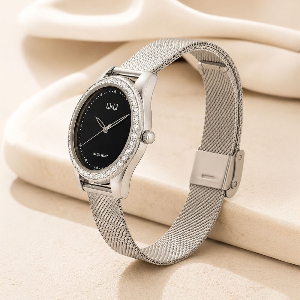 Reloj Q&Q Mujer Original – Plateado y Negro