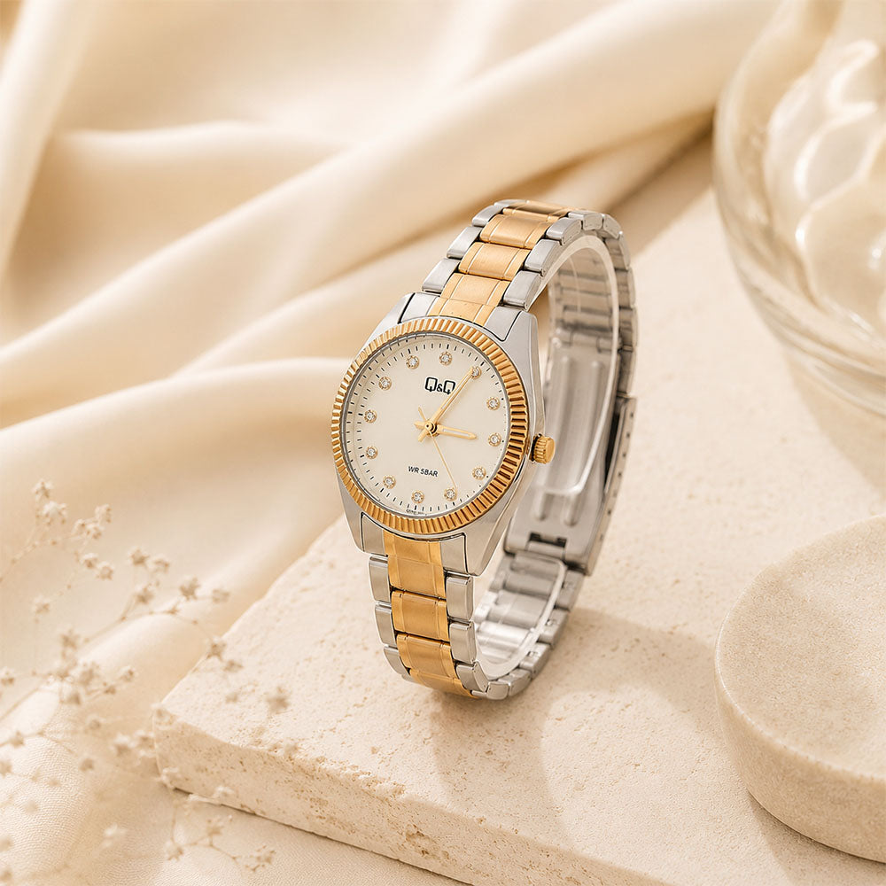 Reloj Q&Q Mujer Original – Dos Tonos (Plateado y Rosado)