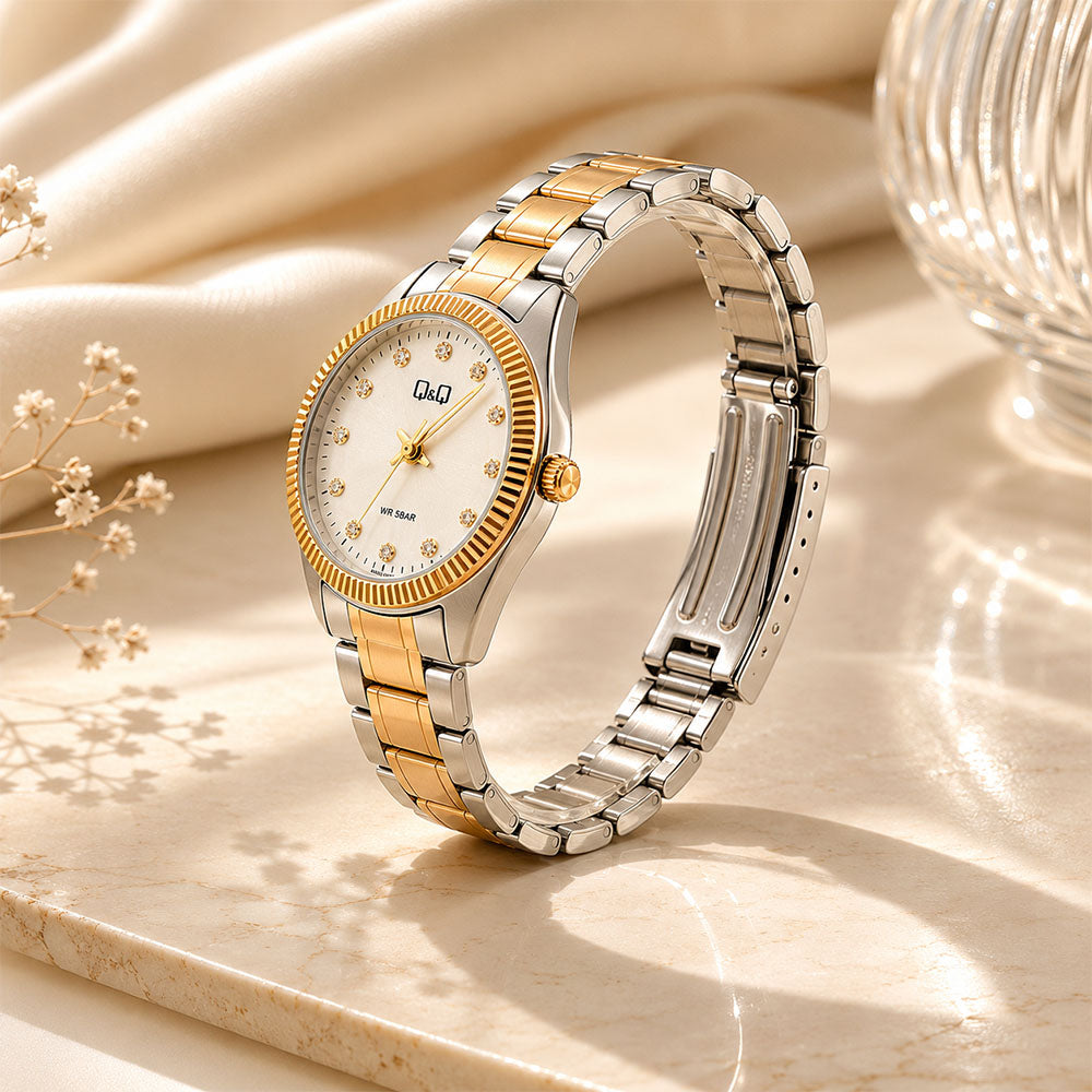 Reloj Q&Q Mujer Original – Dos Tonos (Plateado y Rosado)