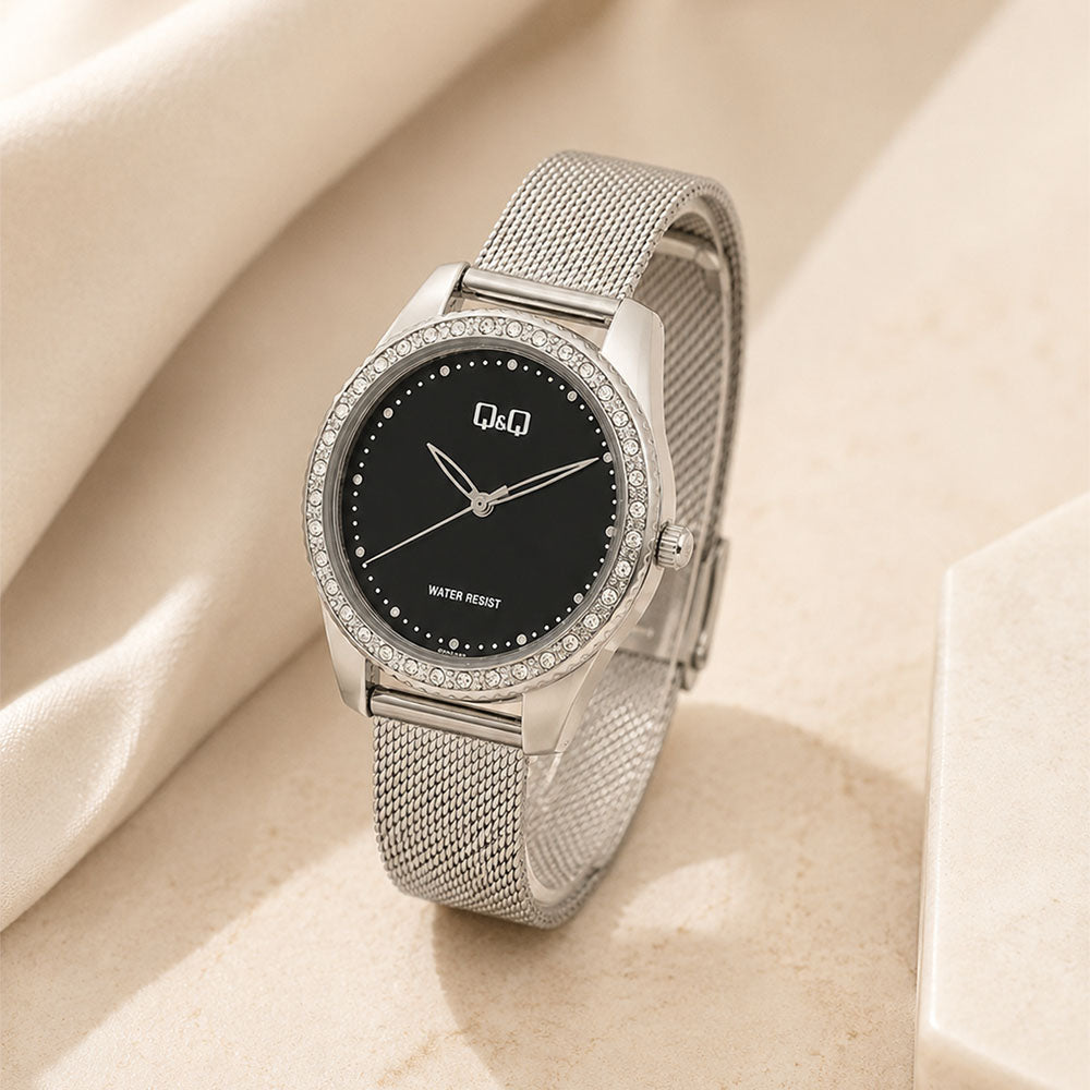 Reloj Q&Q Mujer Original – Plateado y Negro